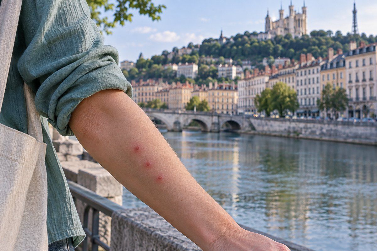 Traces de piqûres de punaises de lit visibles sur un bras